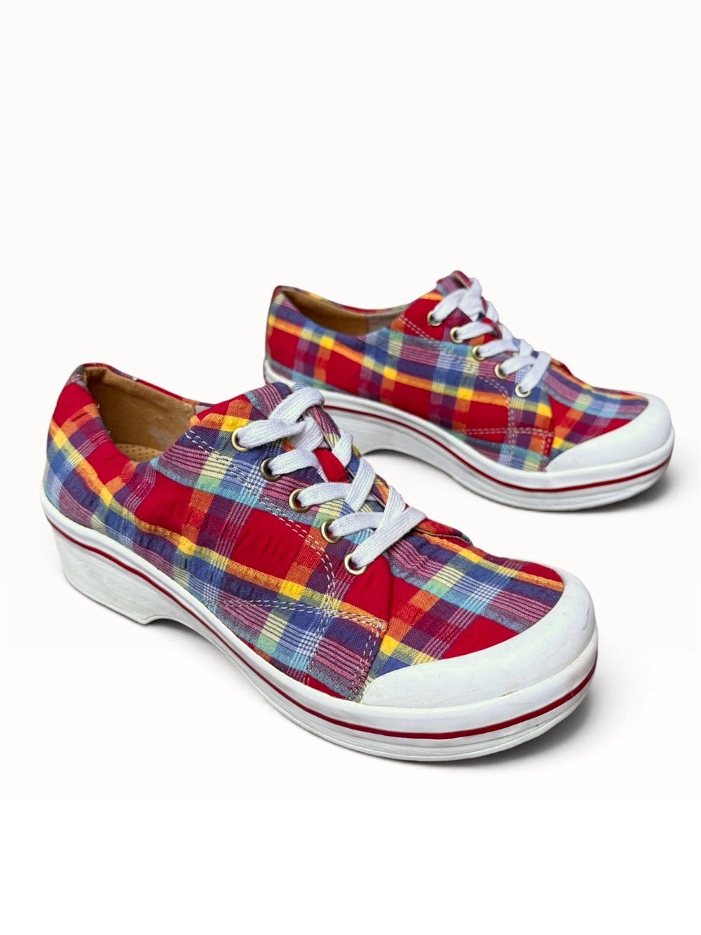 Dansko Veda Madras Plaid Lace Up Canvas Platform Clog Sneakers Size 37 (6.5 - 7) - Picture 8 of 10